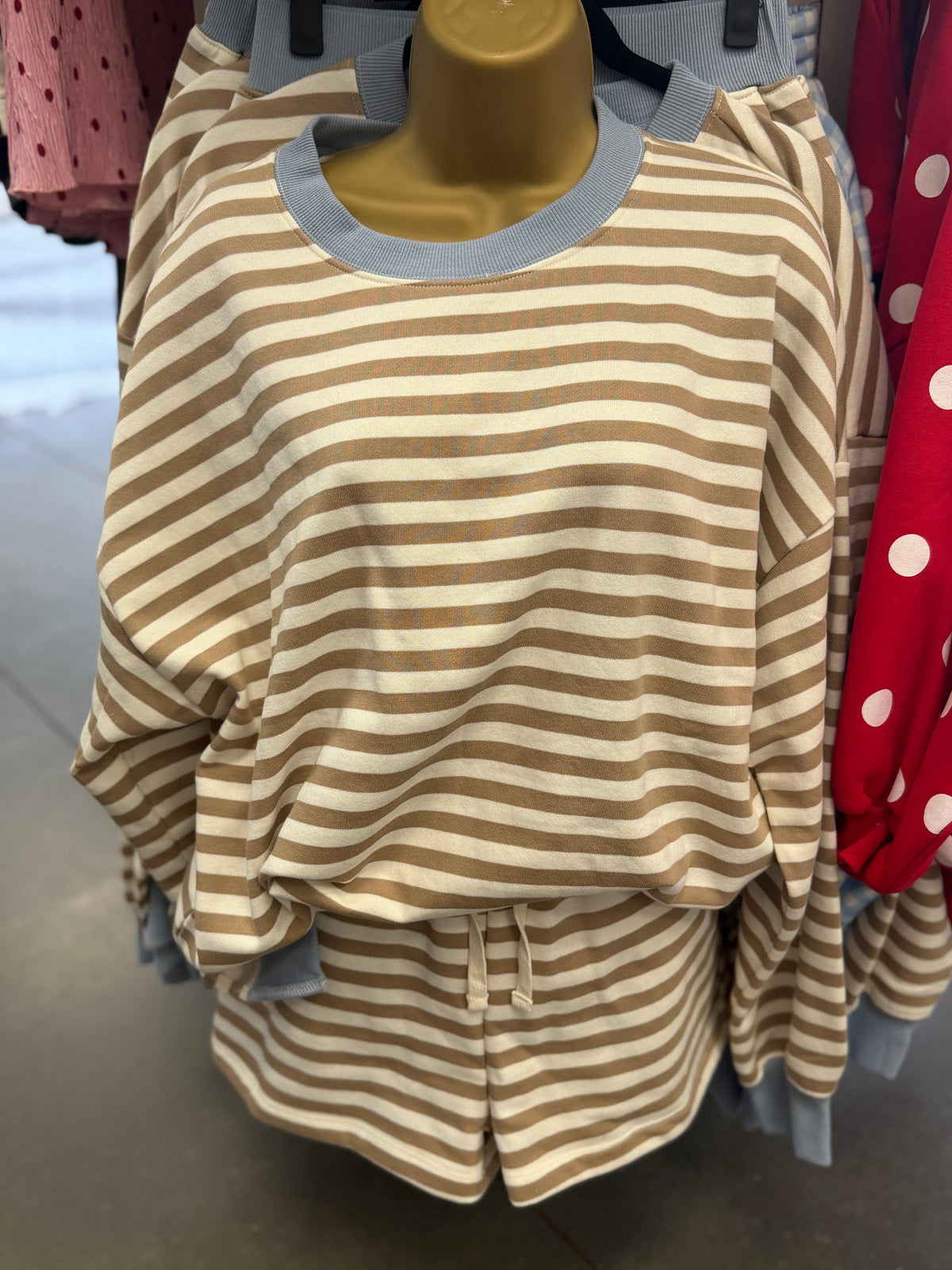 Striped Boxy Contrast Knit Top & Short Set