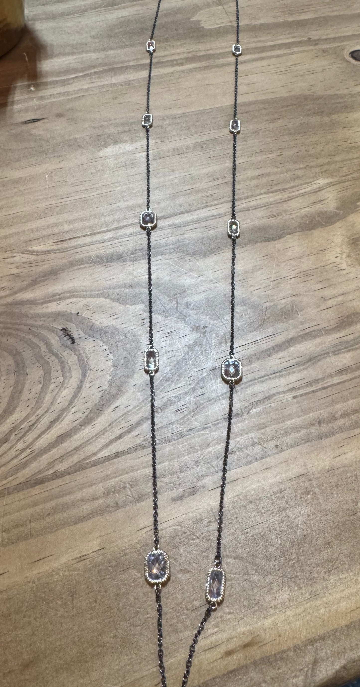 Black Chain and Gold Crystal Stone Long Necklace