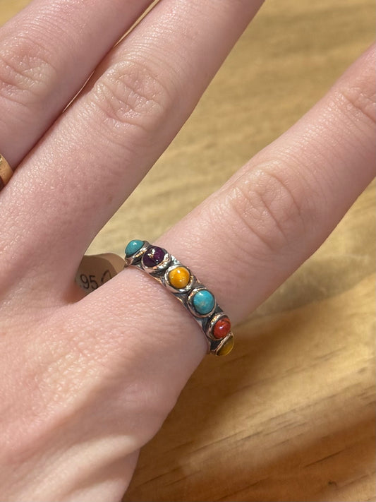 Sterling Silver Six Multi Stone Ring