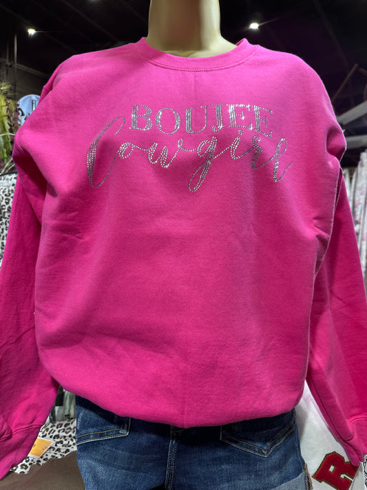 Hot Pink Rhinestone BOUJEE COWGIRL Sweatshirt