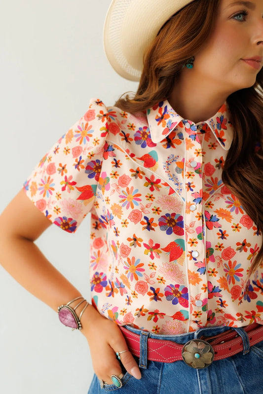 Vintage Floral Pearl Snap Top
