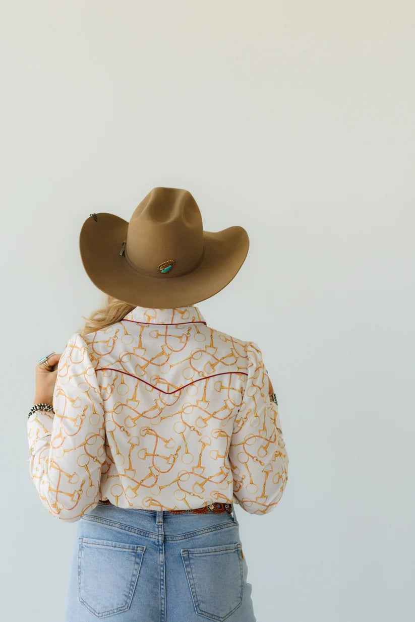 Cream Snaffle Bit Pearl Snap Shirt