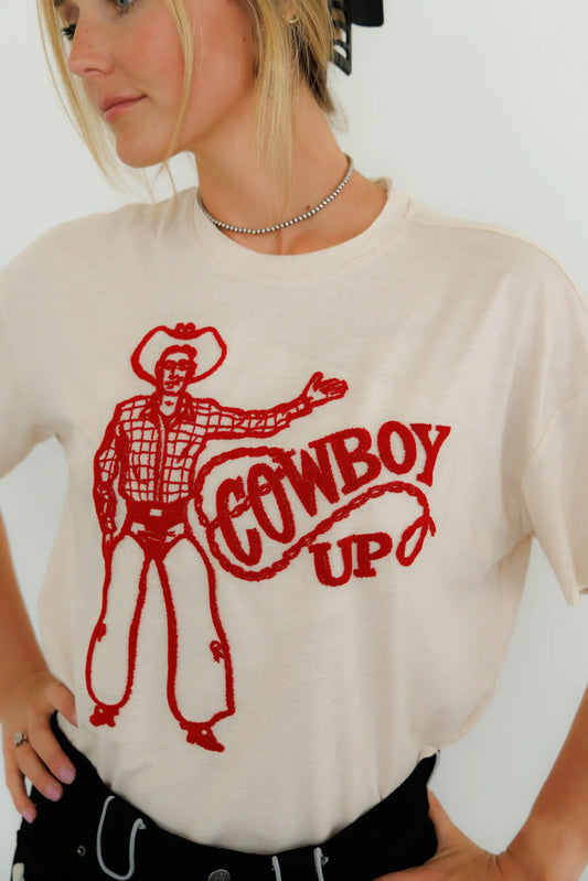 Retro Cowboy Up Embroidered Tee