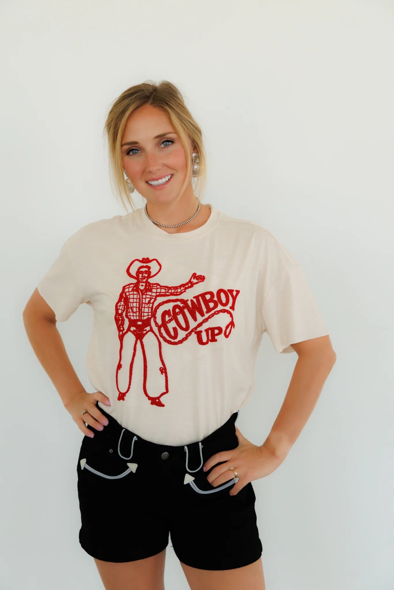 Retro Cowboy Up Embroidered Tee