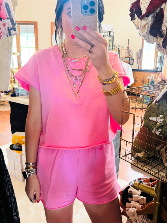 Knit Raw Edge Top & Shorts Set