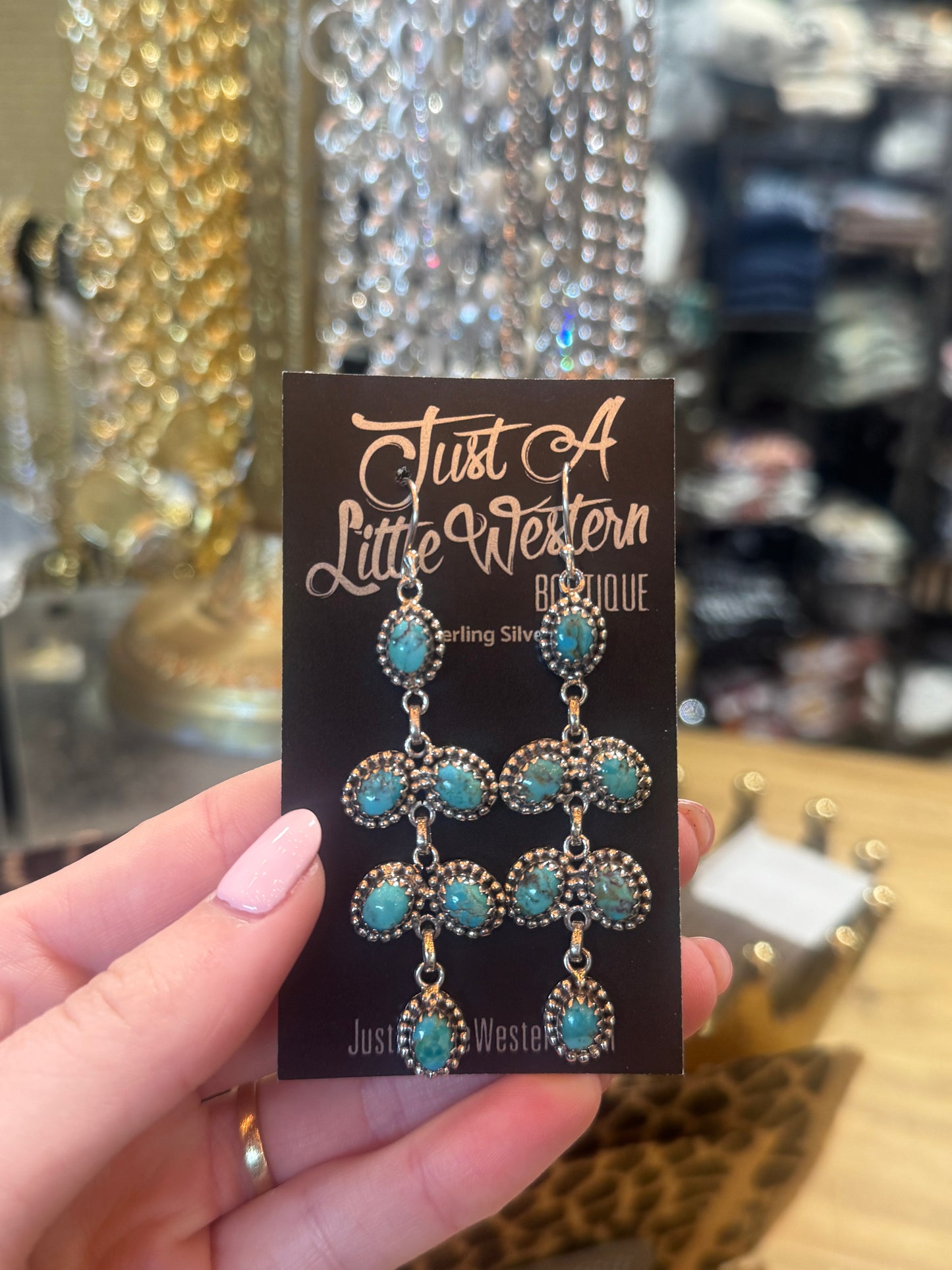 Sterling Silver Turquoise Cluster Stone Drop Earring