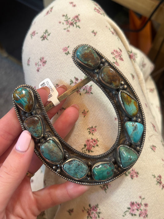 Authentic Turquoise 10 Stone Horseshoe Belt Buckle