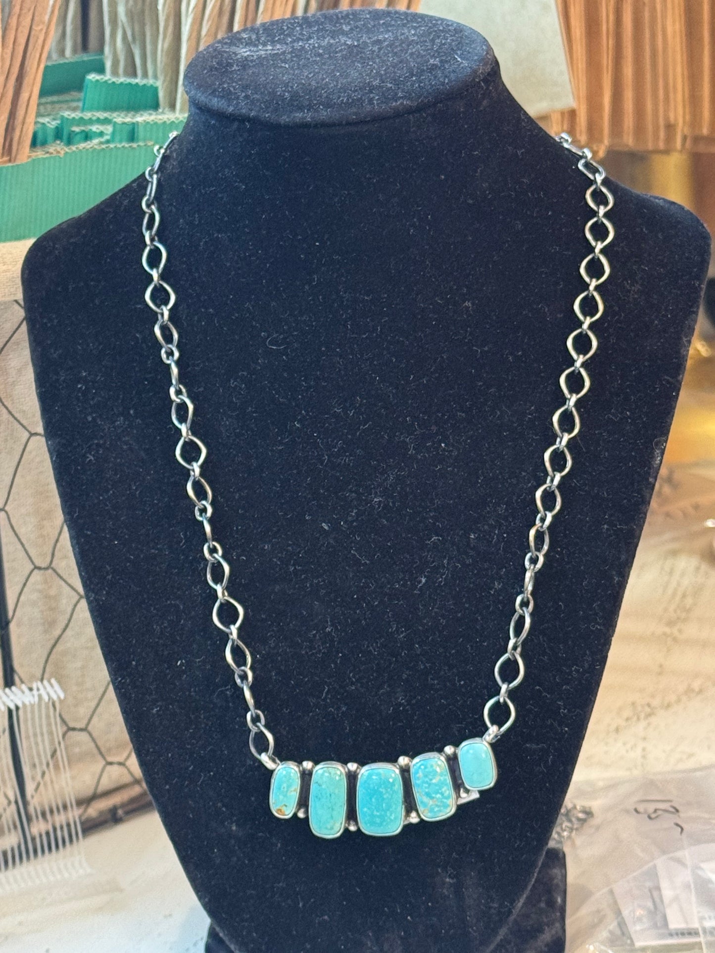 Authentic Turquoise 5 Stone Bar Necklace