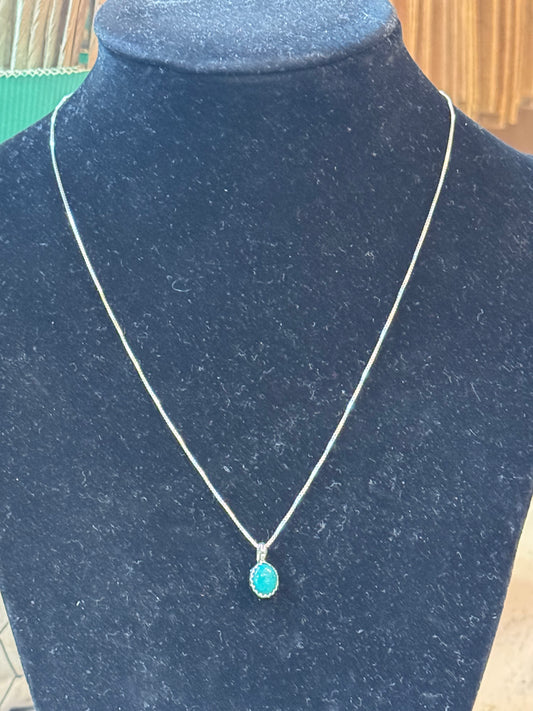 Authentic Turquoise and Sterling Teardrop Necklace