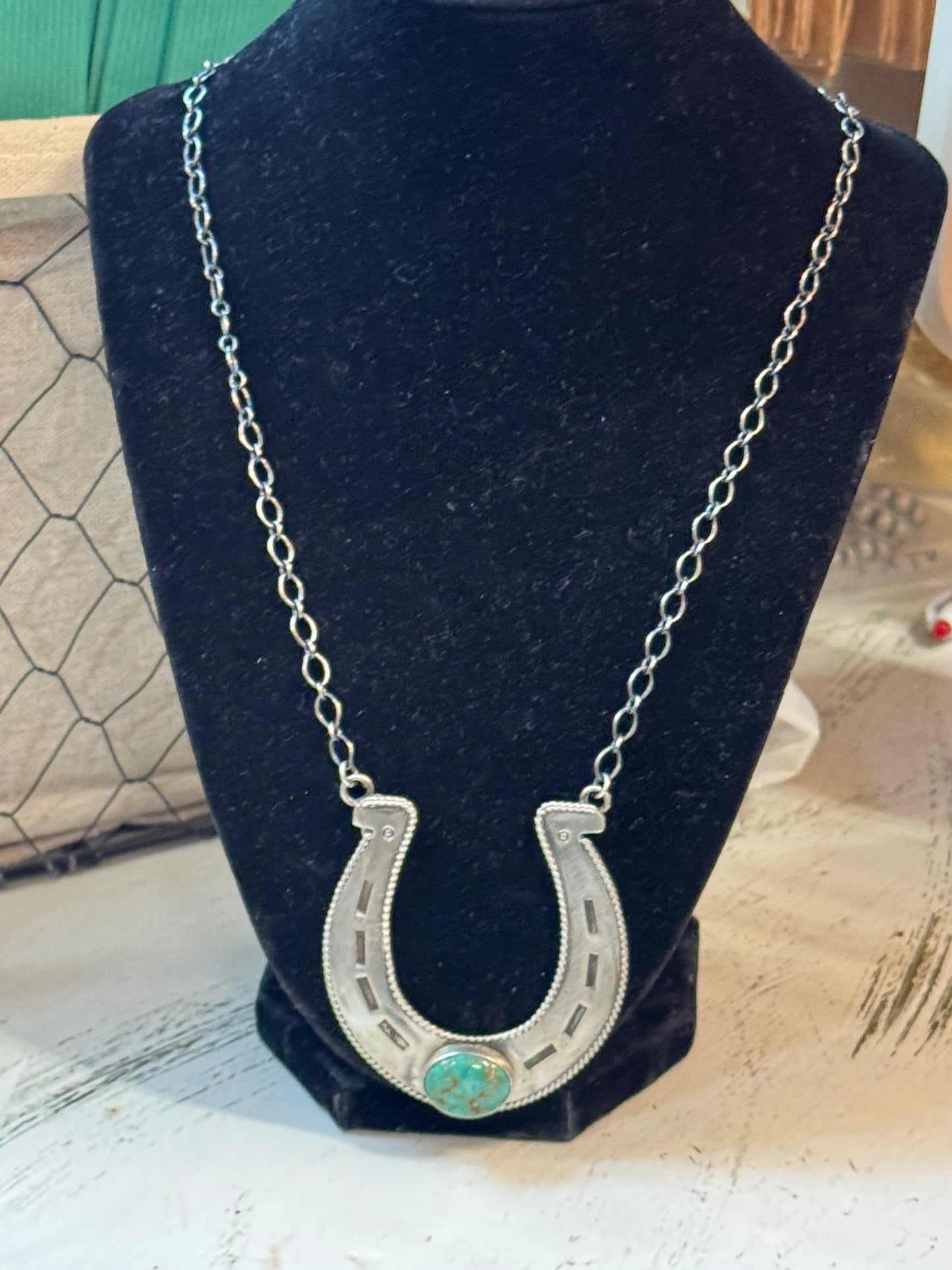 Authentic Turquoise and Sterling Silver Horse Shoe Necklace