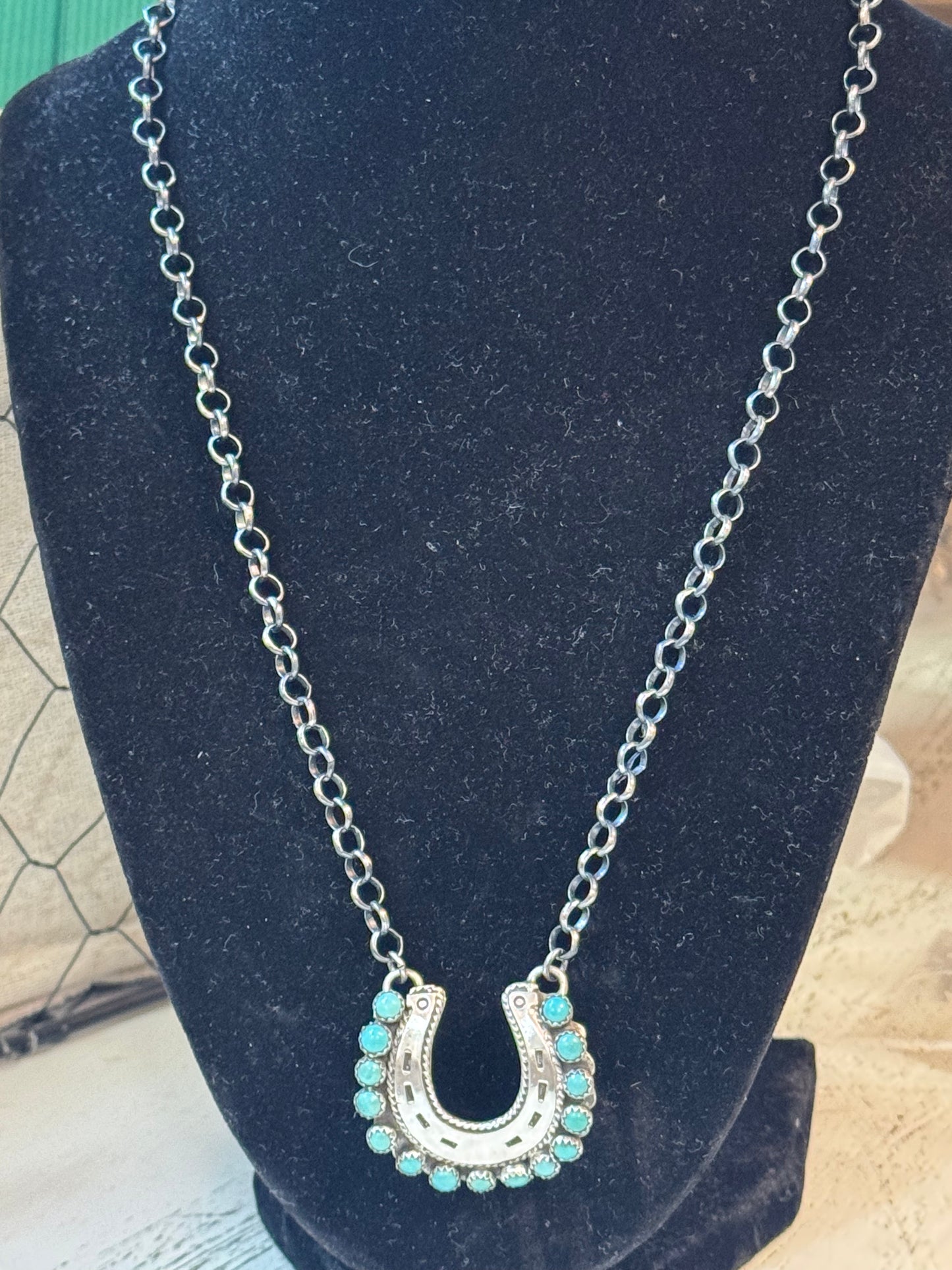 Authentic Sterling and 15 stone Turquoise Necklace