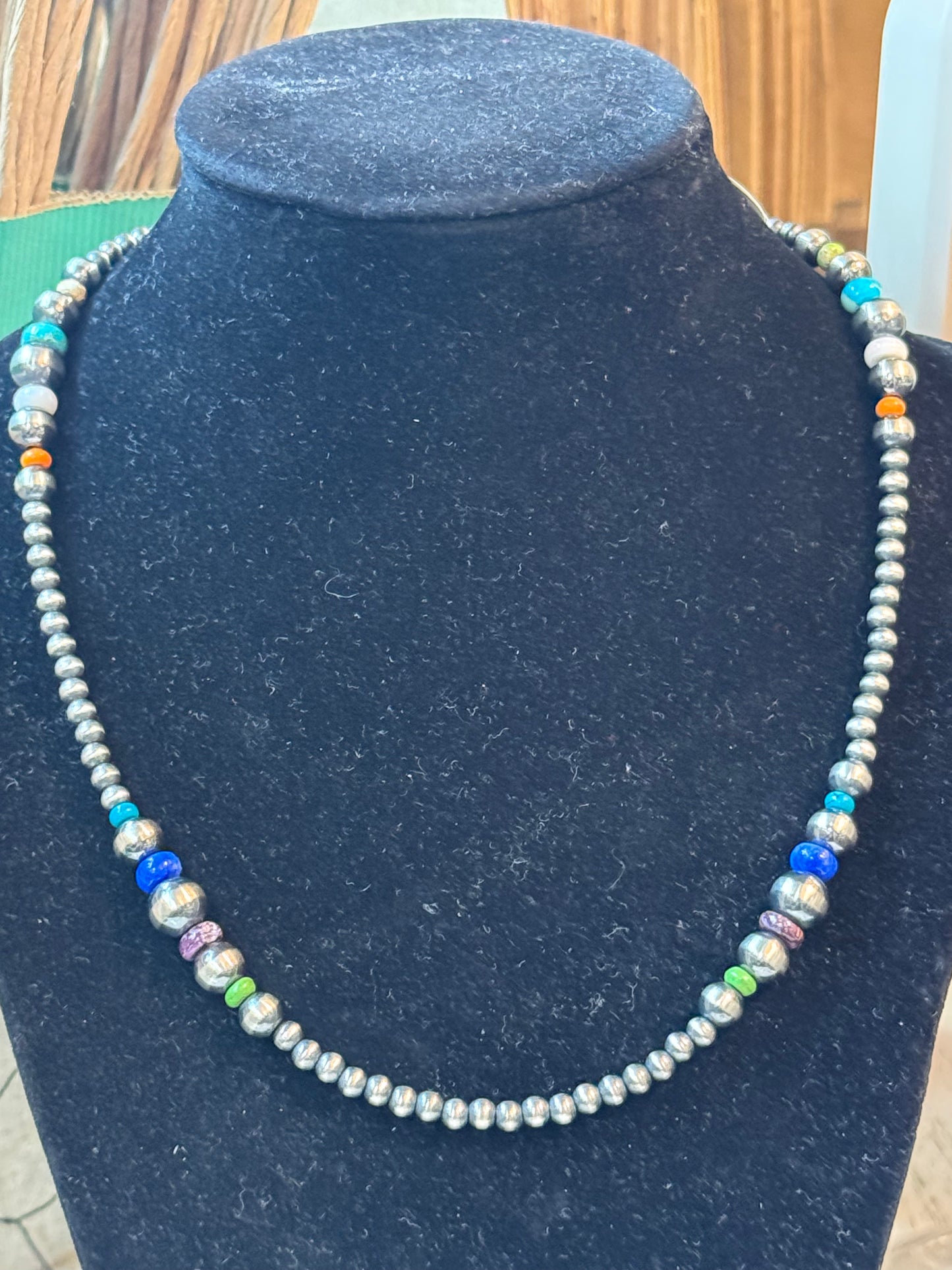 18” Authentic Multi Color Navajo Pearl Sterling Necklace