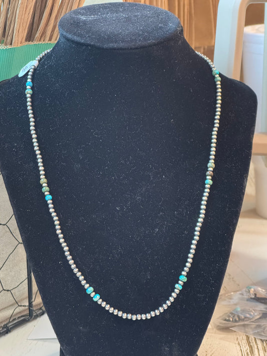 20” Authentic Turquoise & Navajo Pearl Sterling Necklace