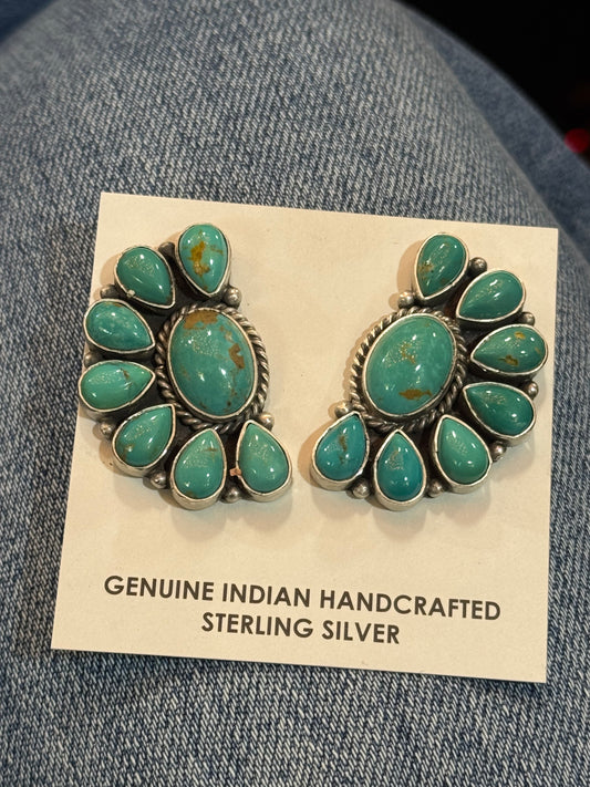 Authentic Turquoise and Sterling Half Cluster Post Earrings