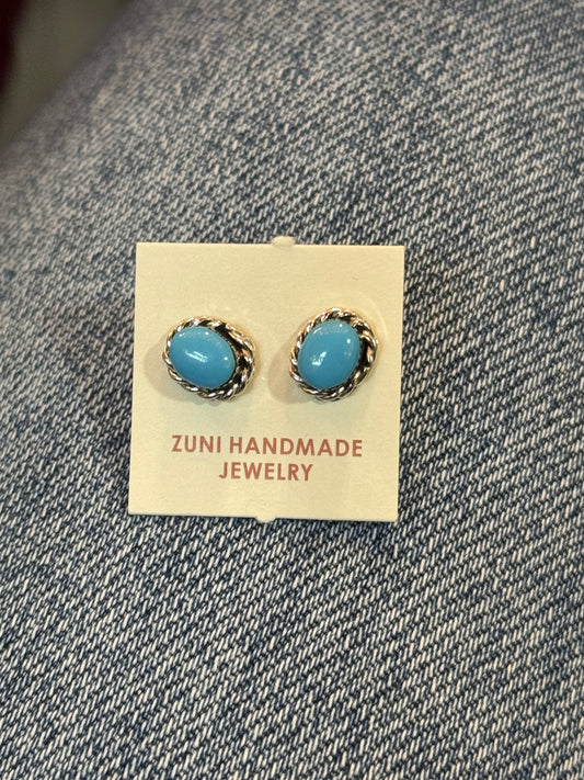 Zuni Authentic Turquoise Studs with Rope Border