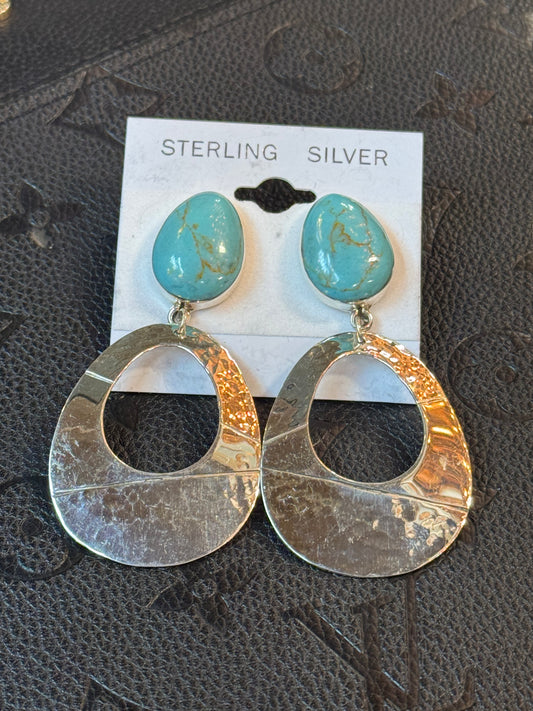 Authentic Turquoise Post Earring with Sterling Silver Dangle