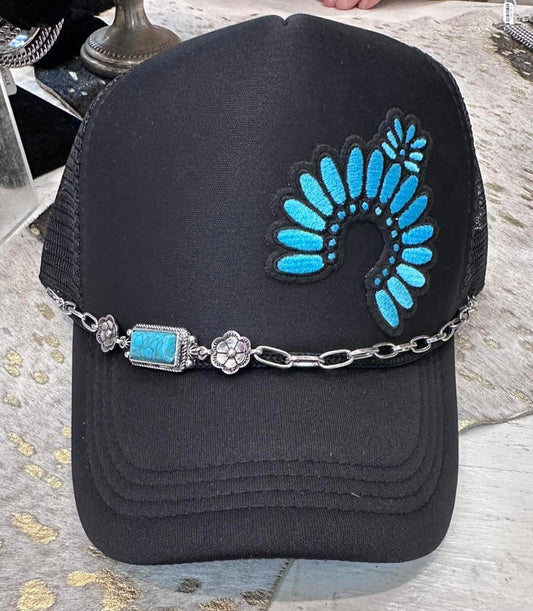 Turquoise Bar & Flower Chain Cap Jewlery