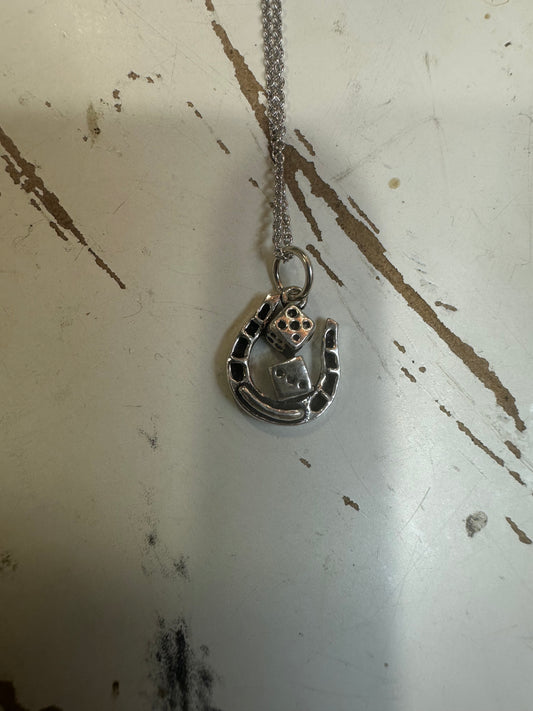Sterling Silver Horseshoe Dice Necklace