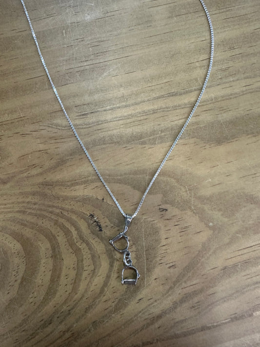 Sterling Silver Pair of Stirrups Necklace on Box Chain