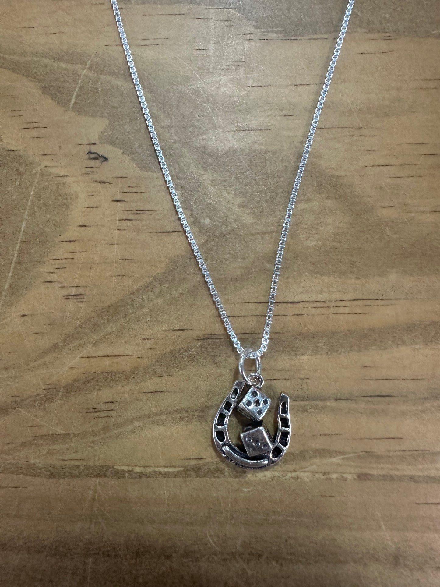 Sterling Silver Horseshoe Dice Necklace on Box Chain