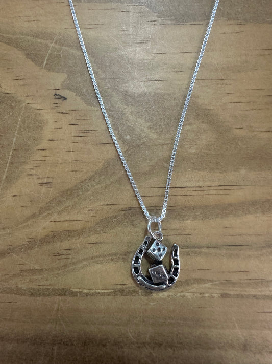 Sterling Silver Horseshoe Dice Necklace on Box Chain