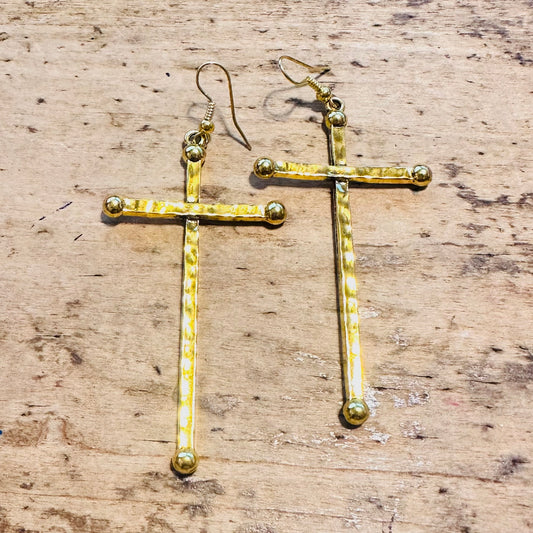 Gold Cross Dangle Earrings