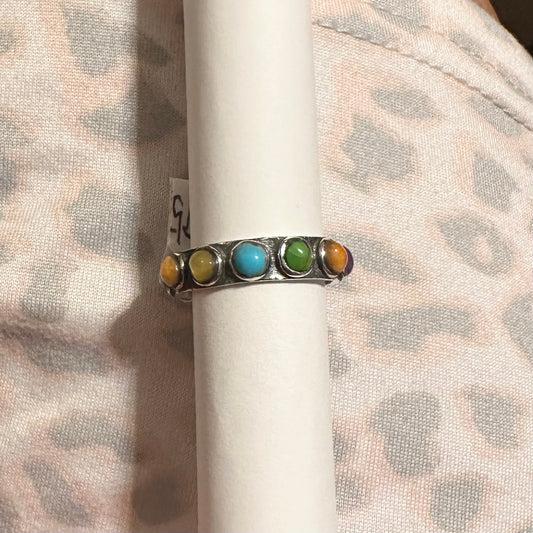 Sterling Silver Multi Stone Full Beaded Band Ring