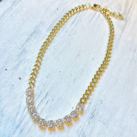 18" CZ & Gold Cuban Chain Necklace