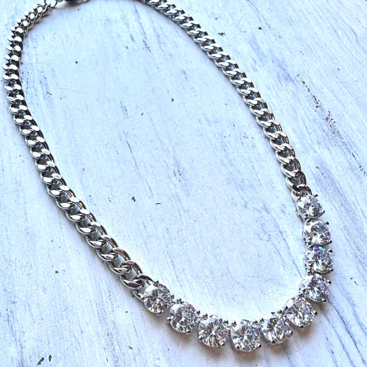 18" CZ & Silver Cuban Chain Necklace