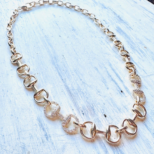 20" Gold Pave Horse Bit Necklace