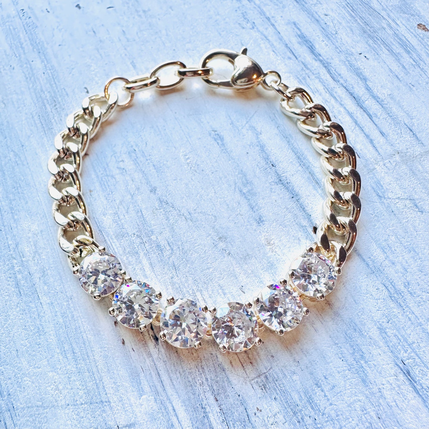Gold & 6 Large CZ Stones Chain Bracelet