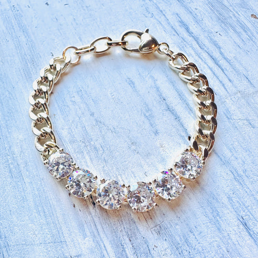 Gold & 6 Large CZ Stones Chain Bracelet