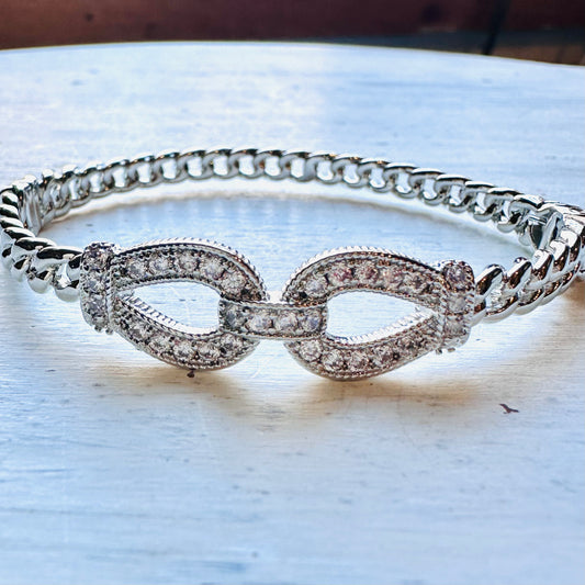 Silver & CZ Link Chain Bangle Bracelet