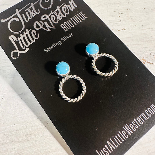 Sterling Hoop & Turquoise Stud Earring