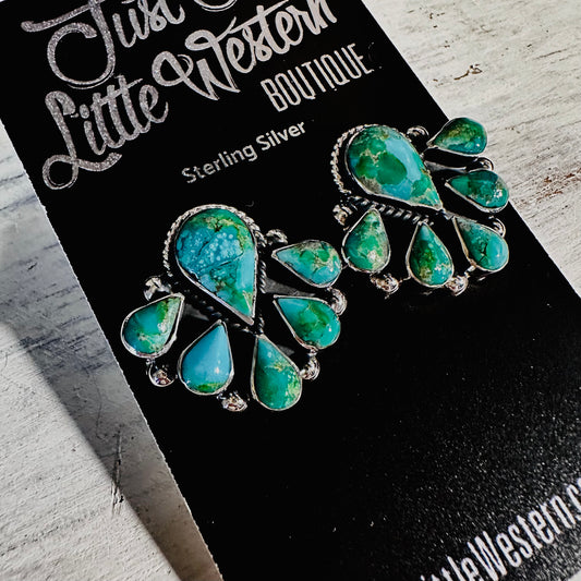 Sterling & Turquoise Half Cluster Earrings