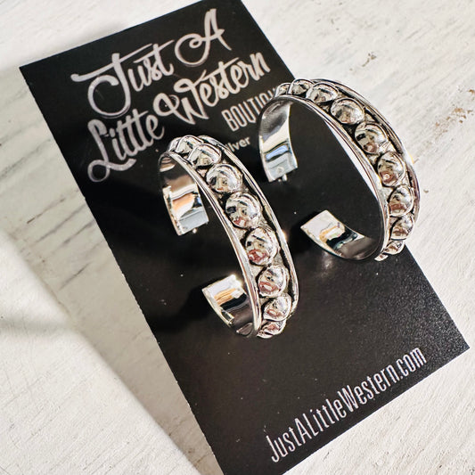 1 1/8" Sterling Bubble Bead Hoop Earring