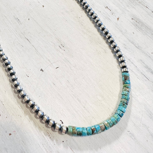Sterling & Turquoise Beaded Necklace- 3 Sizes