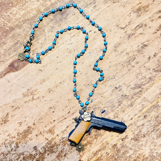 Turquoise Beaded Necklace & Carmel Pistol Pendant