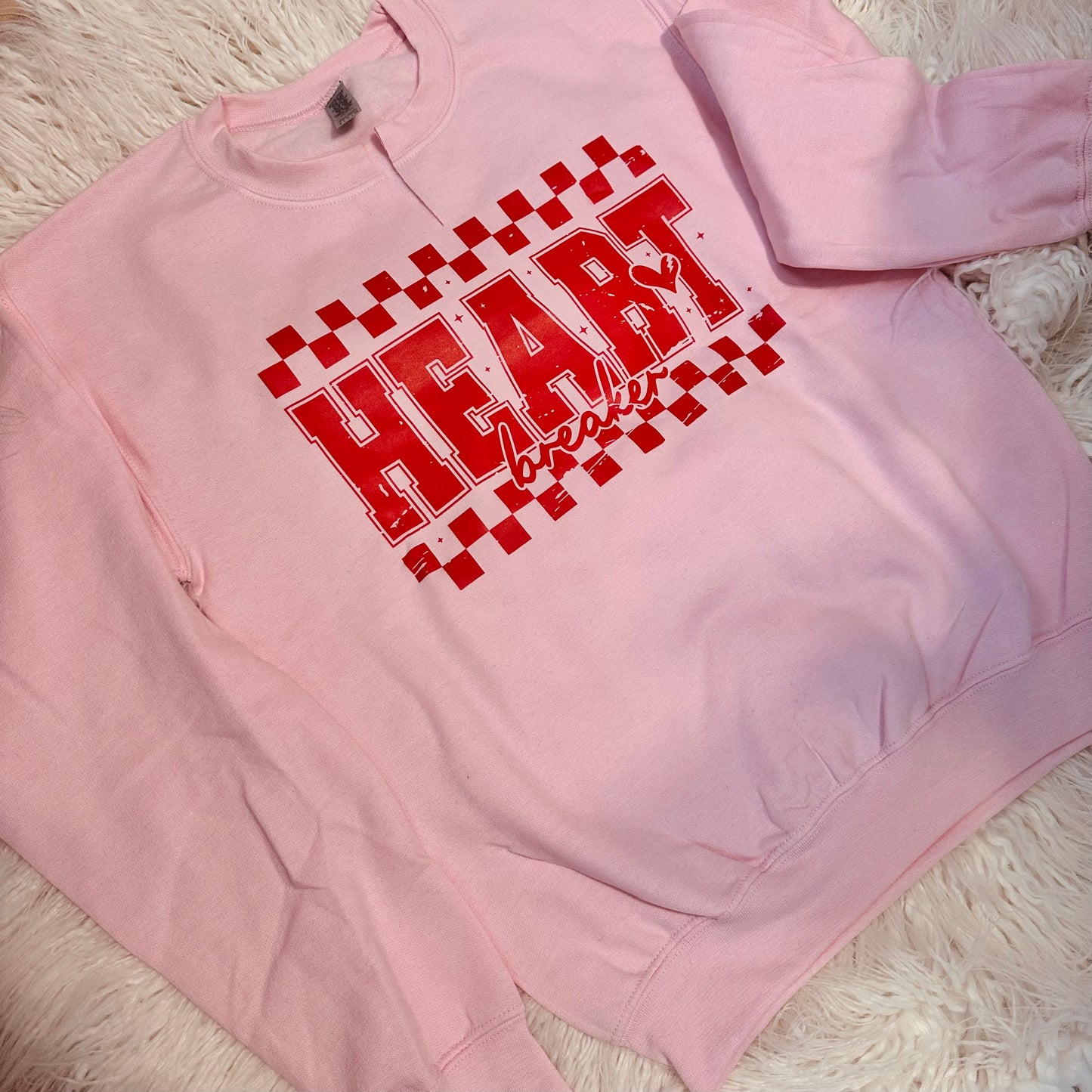 Heart Breaker Checkered Graphic Pink Sweatshirt
