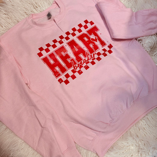 Heart Breaker Checkered Graphic Pink Sweatshirt