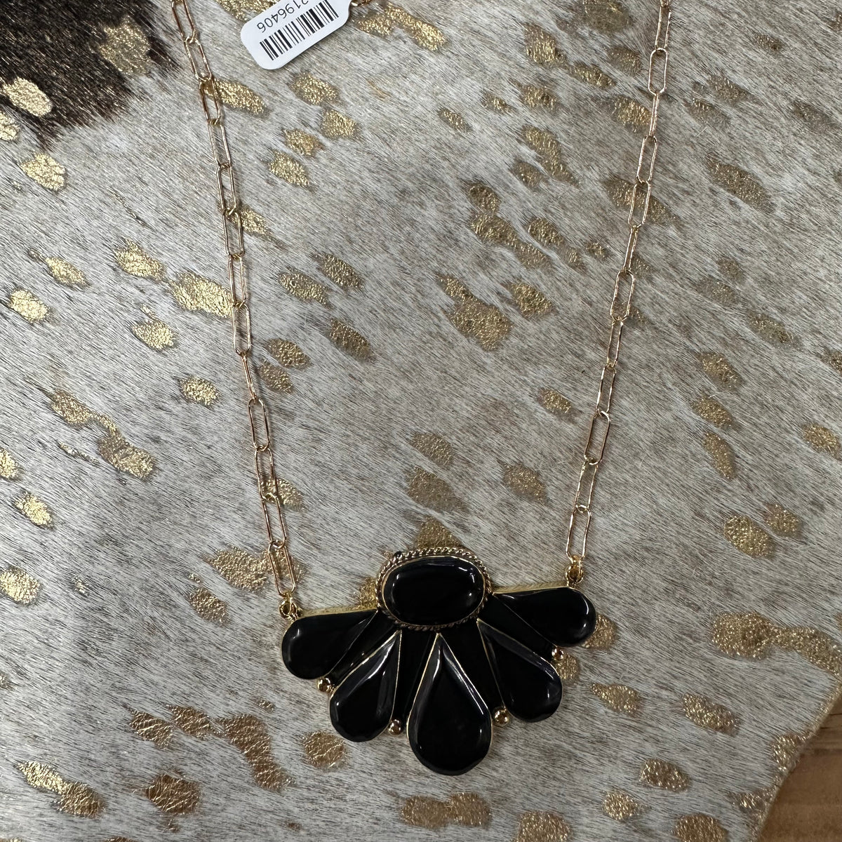 Brass Black Onyx Large Half Cluster Necklace