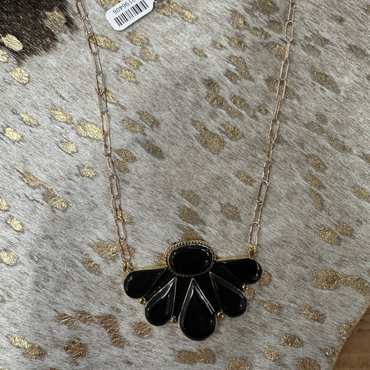 Brass Black Onyx Large Half Cluster Necklace