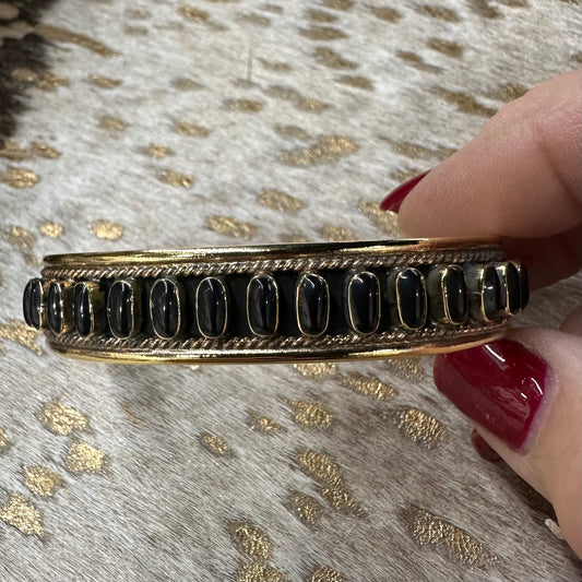Brass & Onyx Multi Stone Cuff Bracelet
