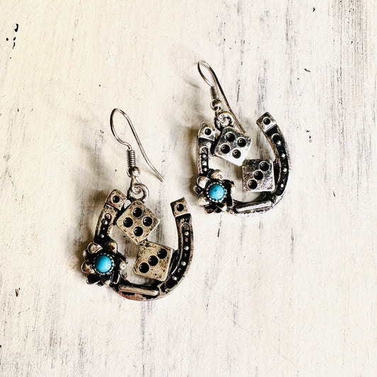 Horseshoe & Dice Dangle Earrings
