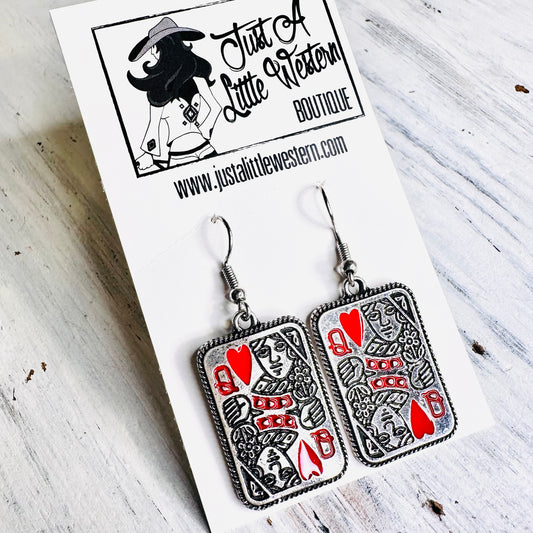 Queen of Hearts Card Dangle Earrings