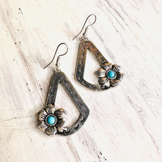 Teardrop & Flower Dangle Earrings
