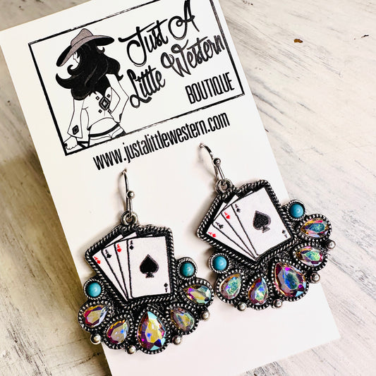 Aces & Rhinestone Dangle Earrings