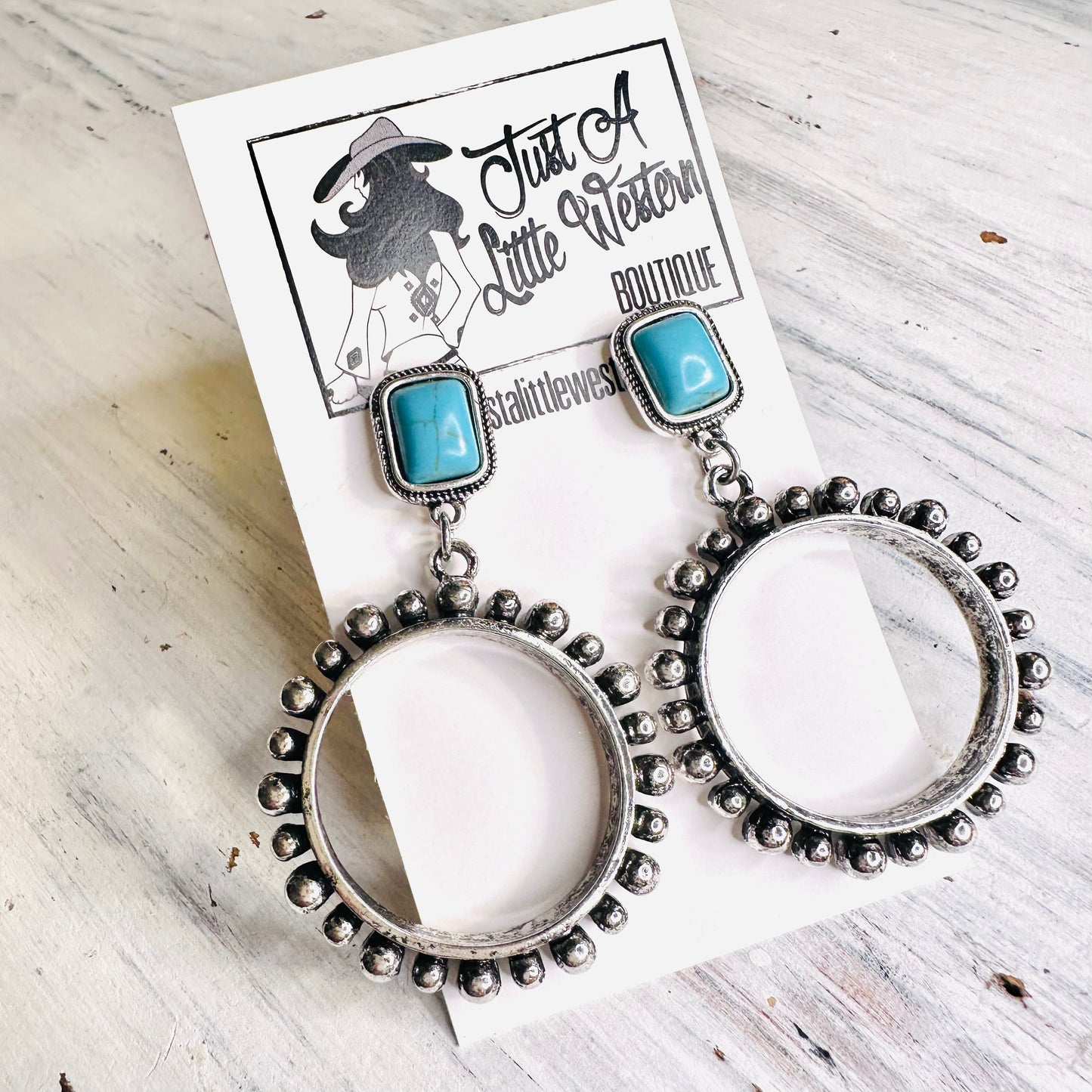 Turquoise & Bead Hoop Dangle Earrings