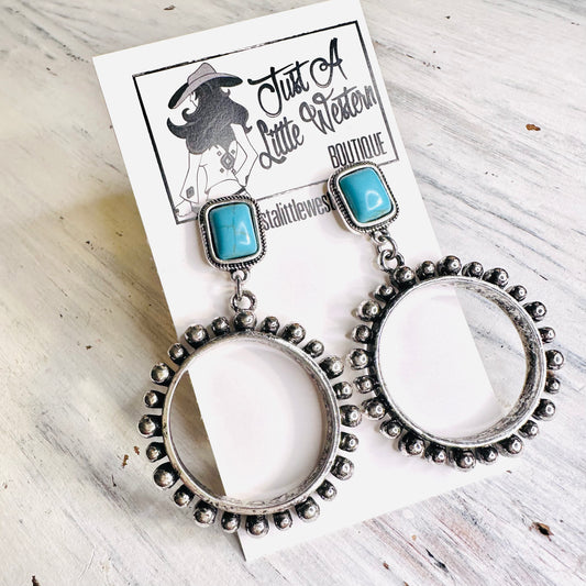 Turquoise & Bead Hoop Dangle Earrings