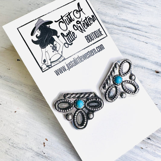 Boot Stitch & Turquoise Post Earrings